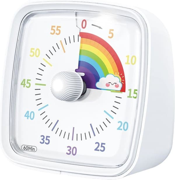 Visuel timer med natlys, 60-minutters nedtælling, regnbuemønster (hvid)