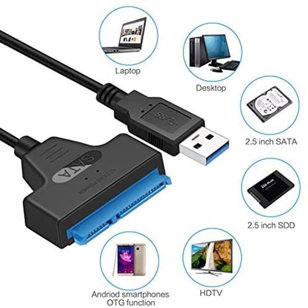 USB til SATA-adapter - Fablcrew - 2,5\" - USB 3.0 - Ultrahurtig overførsel - HDD/SSD-kompatibel