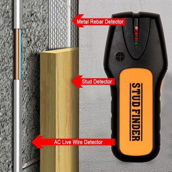 3-i-1 AC-studs- og spændingsdetektor - Detektion op til 20 mm - LED-lys - Sort