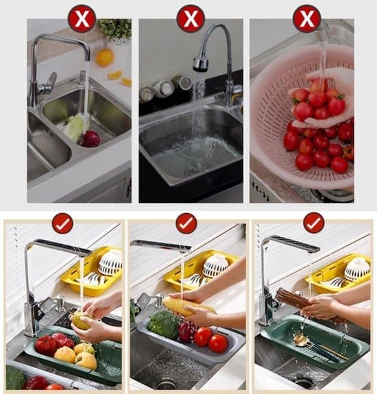 Utdragbar diskho durkslag - Justerbar över-diskho sil för frukt/pasta/disk