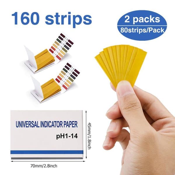 2-pack pH-testremsor – 160 remsor (pH 1–14) – Universellt pH-testpapper för pH-kontroll (förseglad förpackning)