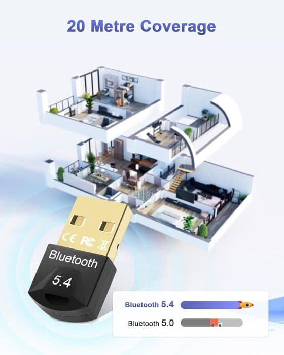 USB Bluetooth-adapter - 5.4 - Bluetooth-dongle - PC-kompatibel - Stabil lydoverføring - Anti-interferens