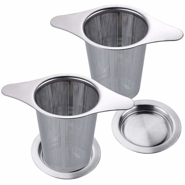 2-pack teinfuser, finhåls teinfuser i 304 rostfritt stål, med två flikar och lock för mugg, kopp, tekanna
