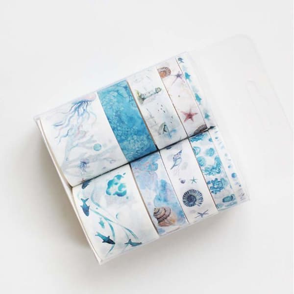 10 ruller dekorativ Washi-tape med havtema, ideel til scrapbooking og håndarbejde.