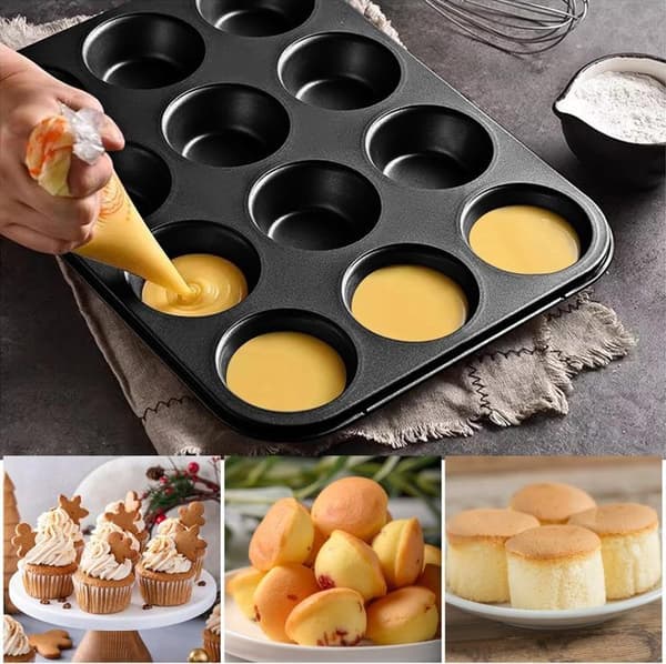 2 muffinforme med 12 rum til muffins, cupcakes, buddinger, sort