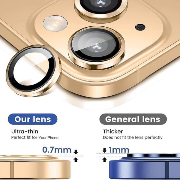 Linssinsuojus iPhone 14:lle / iPhone 14 Plus:lle, särkymätön, erittäin teräväpiirto, kulta