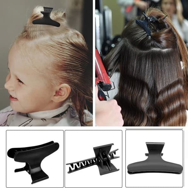 Hårklemmer til styling, opdeling, sæt med 12 stk., sorte klemmer, hårklemmer til styling, opdeling, klipning og