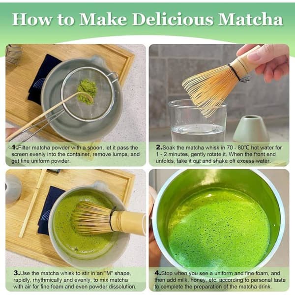 Matcha-sæt 5 dele, inkluderer bambus matcha-piskeris, matcha-piskerisholder, matcha-si osv. til matcha-elskere.