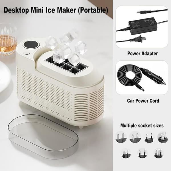 Bærbar Mini Ismaskine – 8 isterninger på 10 minutter, 12V adapter