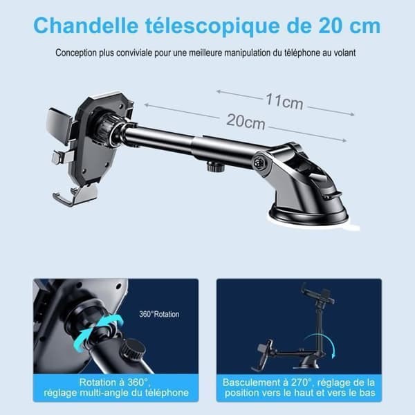 Telefonholder - M4 - 360° rotasjon - Sugekopp og ventil - Fleksibelt feste