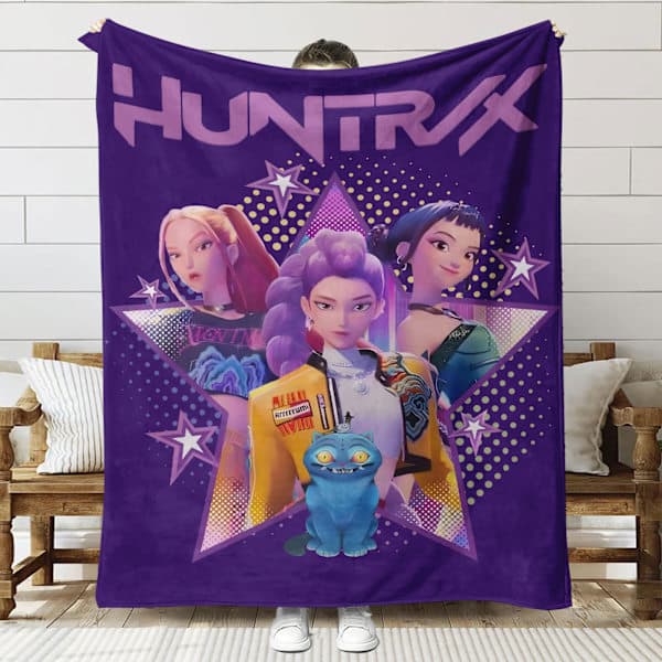 Huntrix K-Pop Printet Tæppe | Flannel Plaid til Sofa & Seng (Anime Tema) SNT049 150+130cm