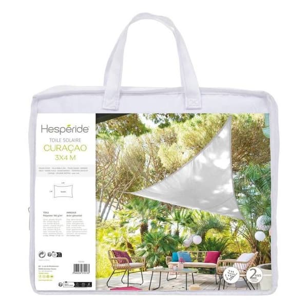 Suorakulmainen \"Curacao\" aurinkopurje, valkoinen, 4x3m, polyesteri - Hespéride