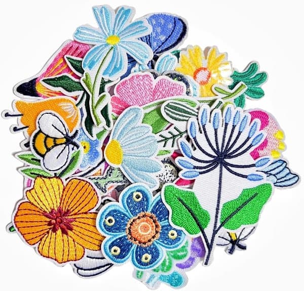 32 stk. farverige blomster-badges, strygemærker, søde tusindfryd, sommerfugle, broderede bier til jeans og tasker