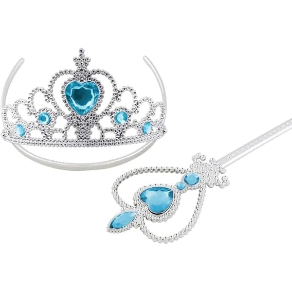 Prinsesse Elsa Kostume Tilbehørssæt til Børn, Inkluderer Fletning, Tiara, Handsker og Tryllestav 6 stk - blå