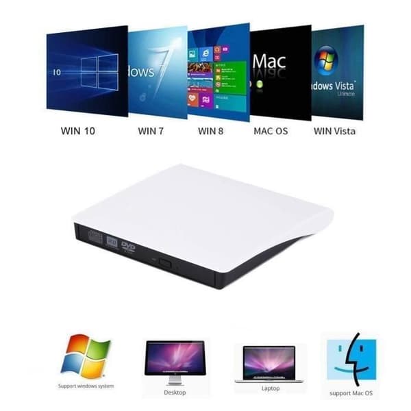Ekstern DVD/CD-læser/-brænder - USB 3.0 - Ultra Slim - Kompatibel med Windows 10 - Sort