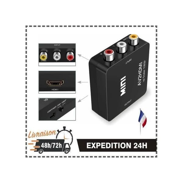 HDMI til RCA-adapter - Minikonverter - 1080p - Sort - AV/CVSB L/R ZISONIX
