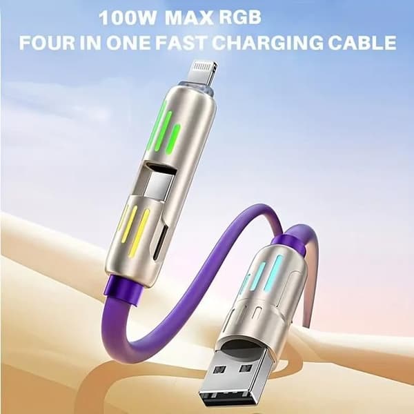 4-i-1 USB-C-kabel med superrask PD-lading og datasynkronisering, silikonmateriale, egnet for iPhone
