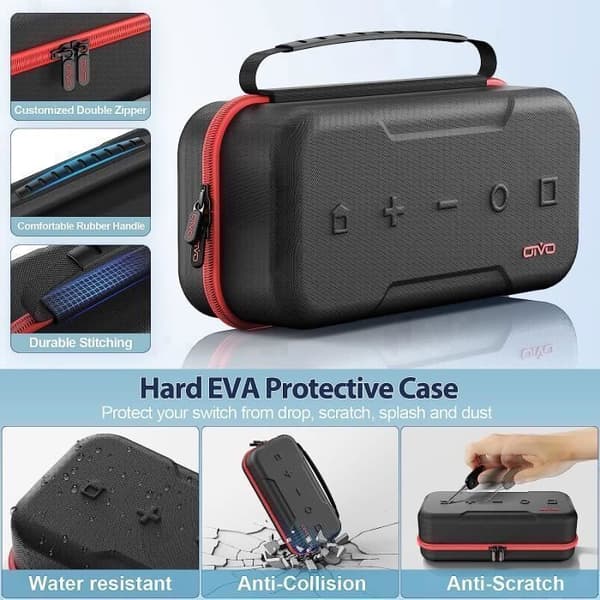 Hard Case til Switch, Bæretaske til Joy-Cons og Adaptere, Beskyttende Hardcase til Switch, Opbevaringstaske, Rød