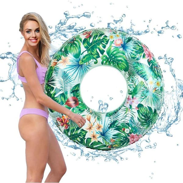 Vuxen Poolflottör – Bladmönster, Robust Ring – Pool, Strand & Sjö – 90 x 35 cm