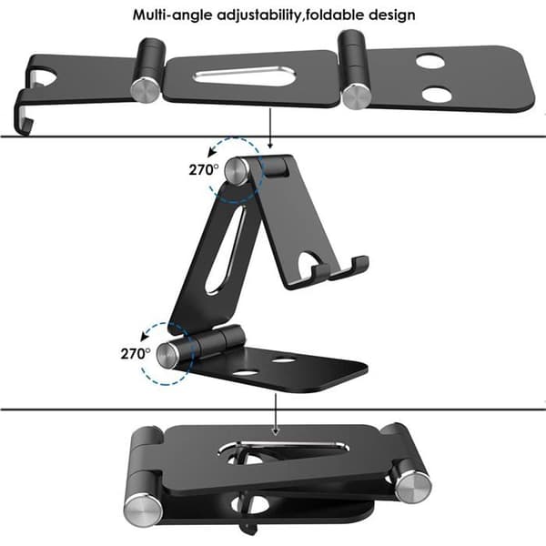 Mobiltelefonstativ, sammenleggbart skrivebordsstativ i aluminium, justerbart, kompatibelt med iPhone