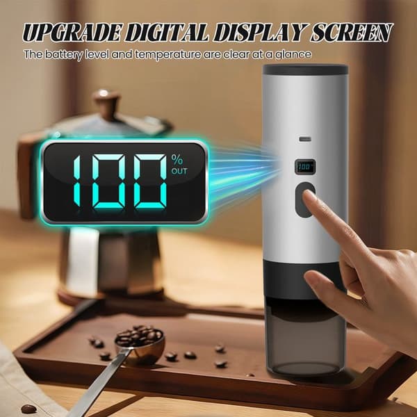 Bärbar kapselkaffemaskin - Smart extraktion - 15 bar - Små kapslar, Stora kapslar, Malet kaffe, Grå