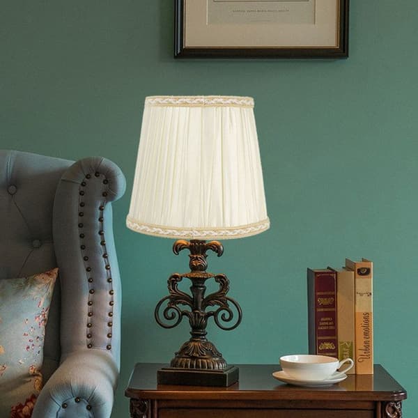 6 st lampskärmar i tyg – E14 beige 14 cm – mjukt ljus, insektsäker – vardagsrum/sovrum
