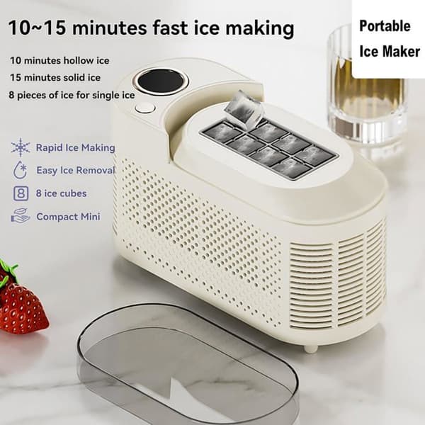 Bærbar Mini Ismaskine – 8 isterninger på 10 minutter, 12V adapter