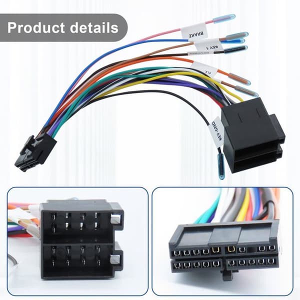 20-pin ISO ledningsnettadapter, 21,5 cm bilstereokabel, universell revers rattkontroll