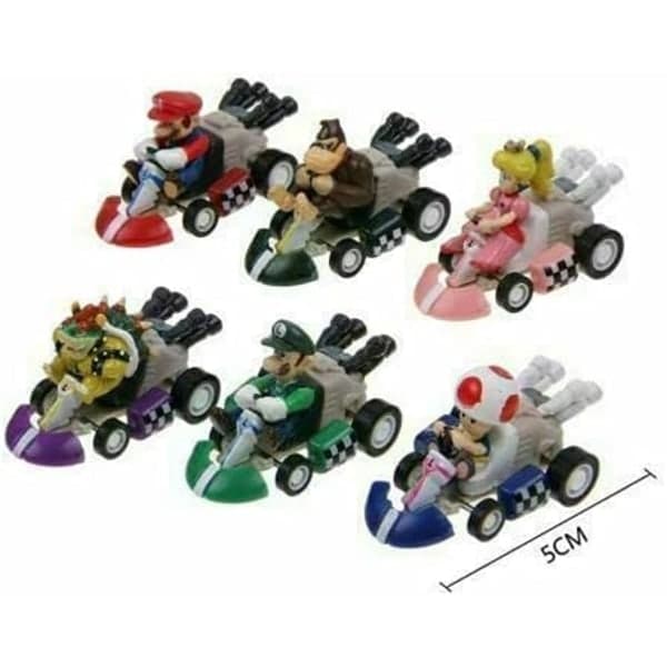Sæt med 6 kagepynt til børn Super Mario Kart biler kagepynt og cupcake pynt
