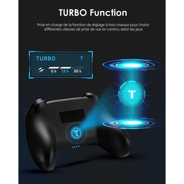 Switch/2/OLED/LITE LED RGB-kontroll Svart - Trådlös Bluetooth-kontroll - Hall-joysticks - 6 axlar - Vibration - Programmerbar knapp