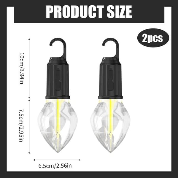 Sett med 2 retro LED-campinglykter med 3 lysmoduser, bærbar nødteltlampe og karabinkrok.