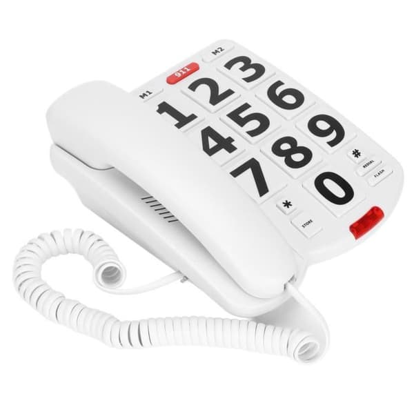 Tbest Fastnettelefon med store knapper, letlæselige knapper og gode ringetoner