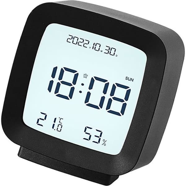 Digital väckarklocka – Temperatur-/luftfuktighetsdisplay – För sovrum, kontor – Svart