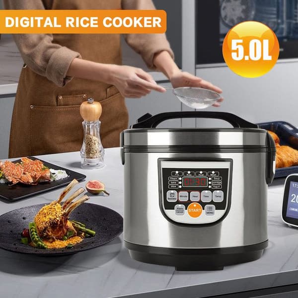 Elektrisk riskoker, Digital display riskoker, Riskoker med holde-varm-funksjon, 5L, 700W, Rustfritt stål