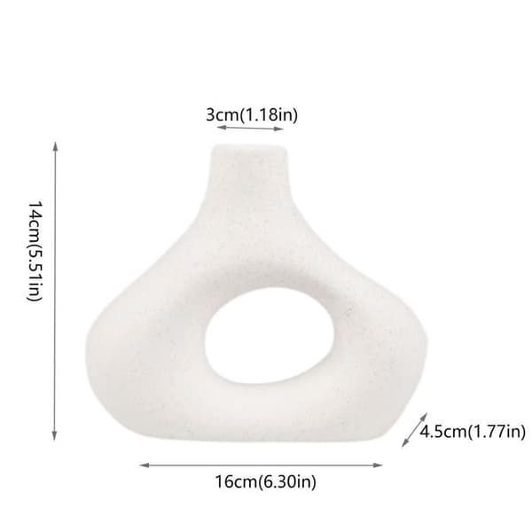 Sæt med 2 hvide keramiske vaser til en moderne og minimalistisk bohemeindretning; matte runde doughnut-formede vaser