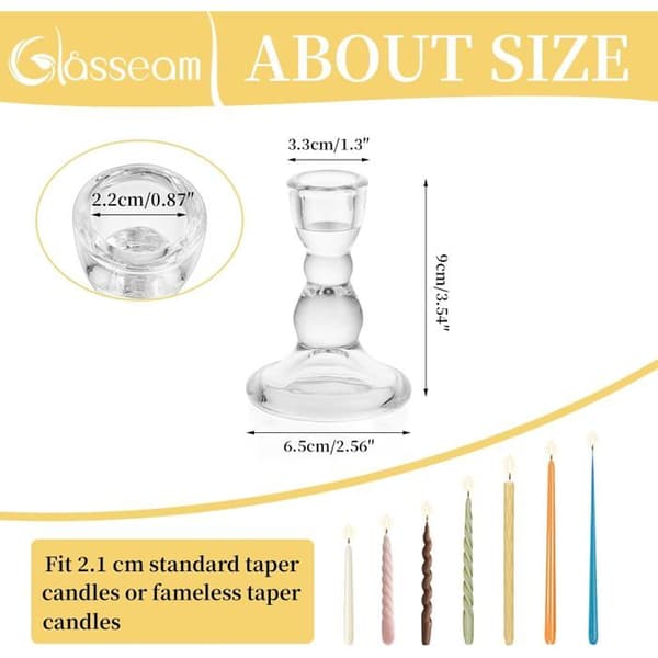 Koniske lysestaker i glass, sett med 4 klare Glasseam lysestaker, julepynt i bulk