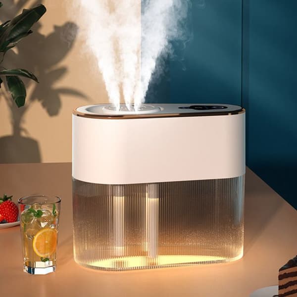Trippelstråle USB-luftfukter – 2,2 L stor kapasitet – stillegående og aromadiffuser – hvit