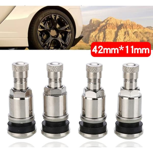4 x 45 mm silverfärgade slanglösa bilventiler i stål