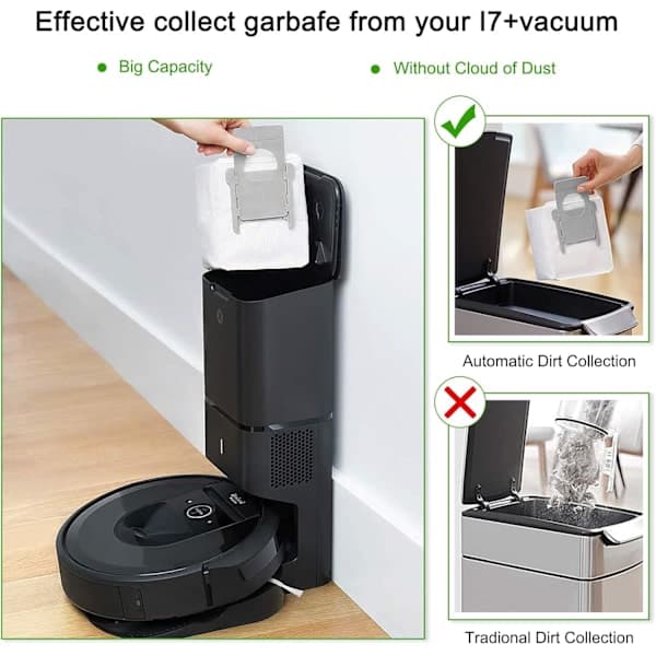 6-pak udskiftningsstøvsugerposer til iRobot Roomba i7, i7+/Plus, s9/Plus E5 E6 E7 støvsuger, Clean Base automatiske poser