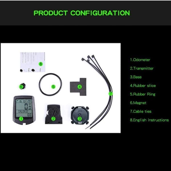 Trådløs vanntett sykkelcomputer - Speedometer/kilometerteller med berørings-LCD for sykling Green light