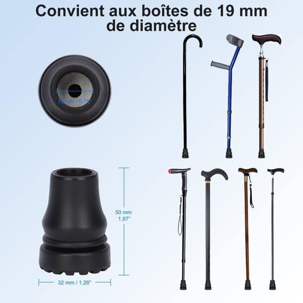 19 mm käppspetsar, 4-pack halkfria gummispetsar för standardkäppar med 19 mm diameter