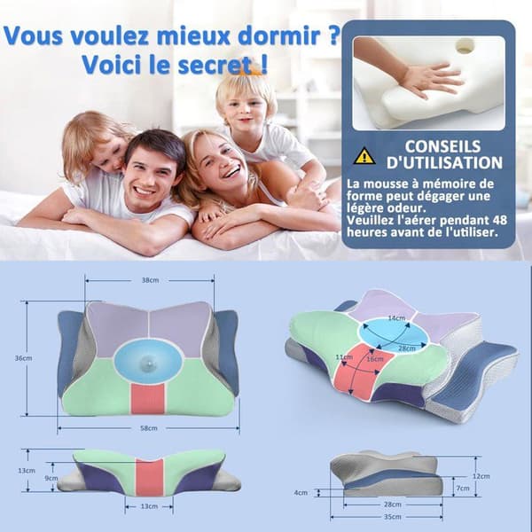Ergonomisk Nackkudde, Memory Foam Kudde, Kudde för Sido- och Ryggsovande, Grå