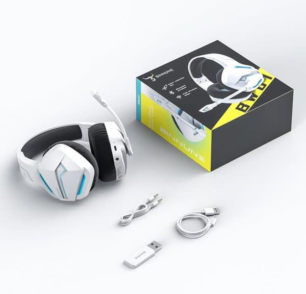 Trådløst gaming-headset med støjreducerende mikrofon til PS4 PS5 PC Playstation 4 5, 2.4G + Bluetooth, hvid