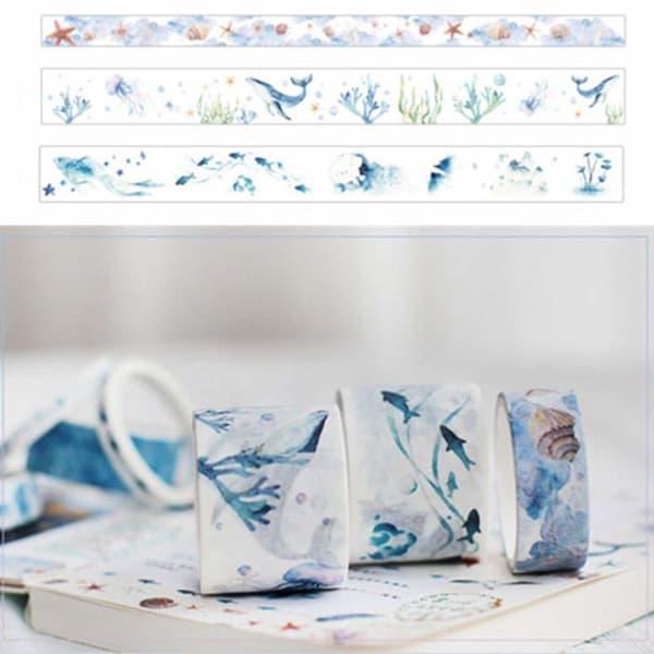 10 ruller dekorativ Washi-tape med havtema, ideel til scrapbooking og håndarbejde.