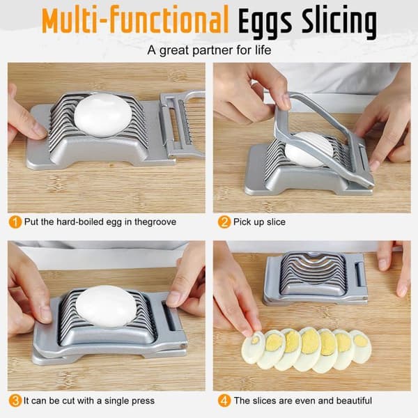 Eggeskjærer for hardkokte egg, rustfri ståltråd, solid eggeskjærer i aluminium, tåler oppvaskmaskin
