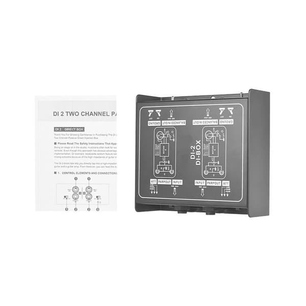 Gitarr DI Box – DI-2 Dubbelkanal – Impedans & Isolering – Studio Scen – Svart 9,6 cm
