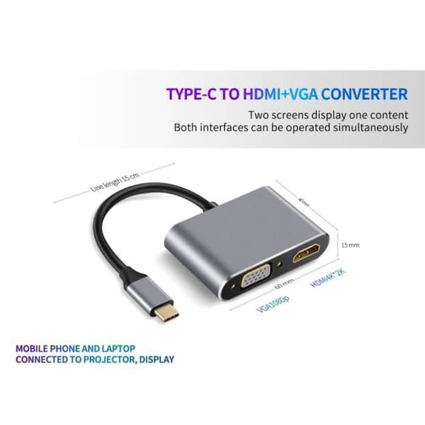 Moniliitinsovitin - Type C - VGA HDMI USB 3.0 - 100W PD-lataus - 4K-resoluutio
