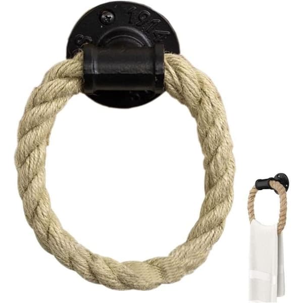 Håndklædeholder - Hampereb Ring - Vintage - Rustbestandig - 16 cm
