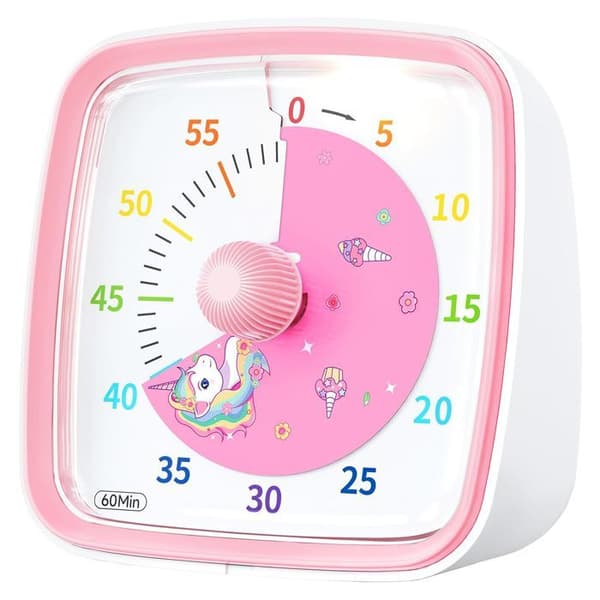 Visuell timer för barn, 60-minuters nedräkning med tyst blixt, lämplig för klassrum (rosa)