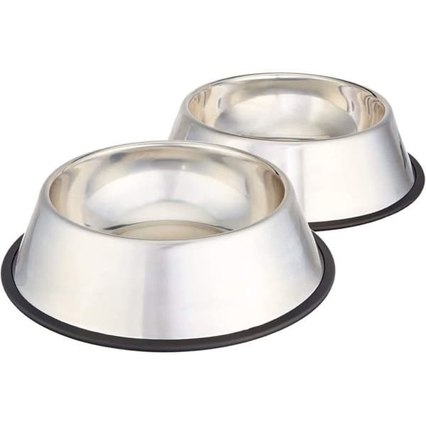 Hundskålar (vatten och mat), rostfritt stål, set om 2, silver